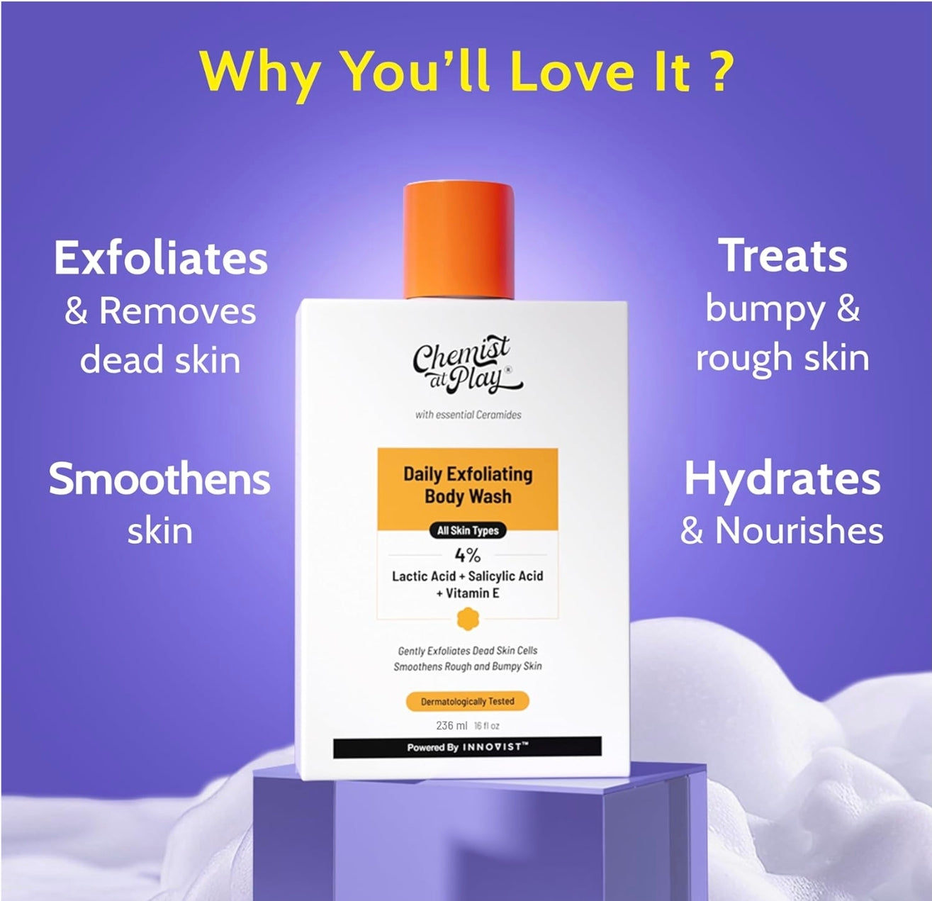 Chemist At Play Exfoliating Body Wash 236ml|4% (Salicylic Acid,Vitamin E & Lactic Acid)|Paraben & SLS Free|Gentle Exfoliating Shower Gel|Removes Tan & Body Acne|Prevents Dry,Rough,Bumpy Skin|Unisex