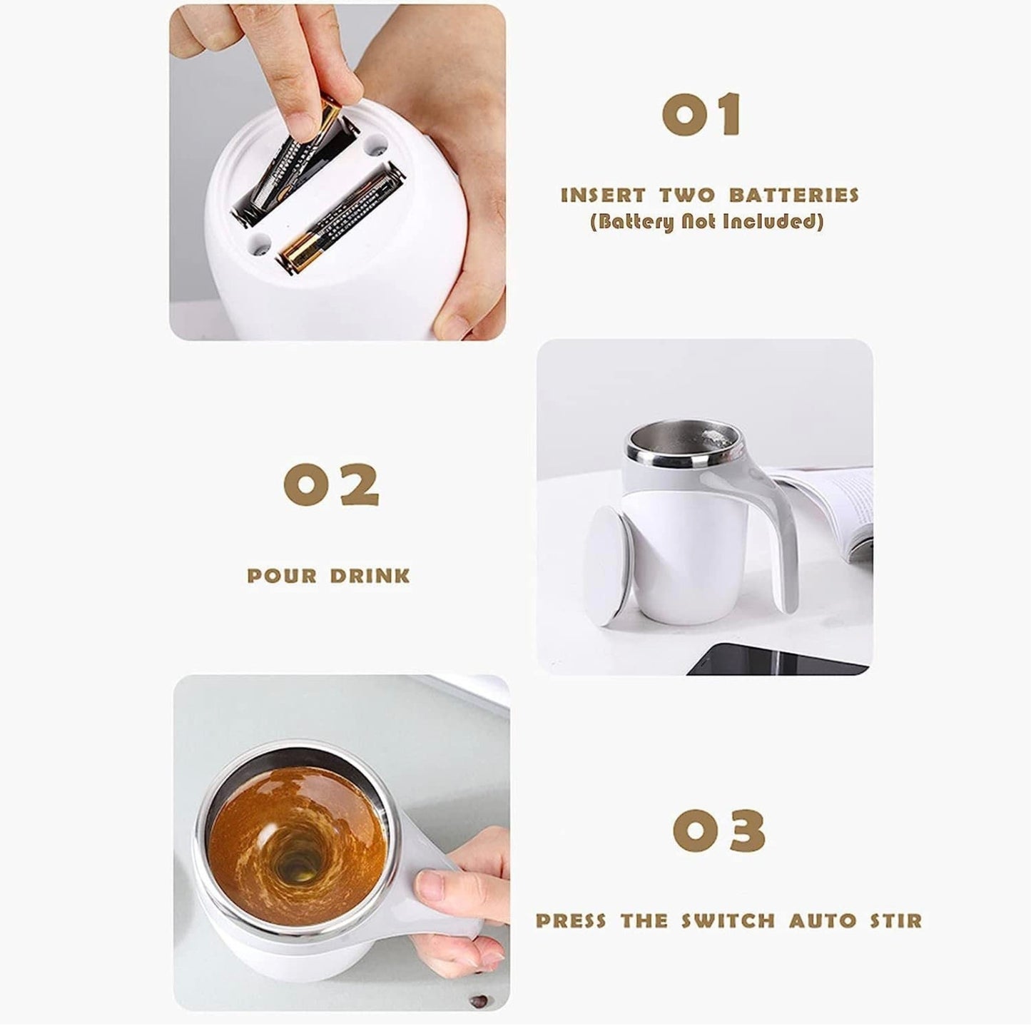 Self-Stirring Magnetic Mug | Automatic Mixing Coffee Mug with Lid | Portable Stainless Steel Travel Cup for Tea, Coffee, Protein Shakes & More | USB Rechargeable, Spill-Proof Design