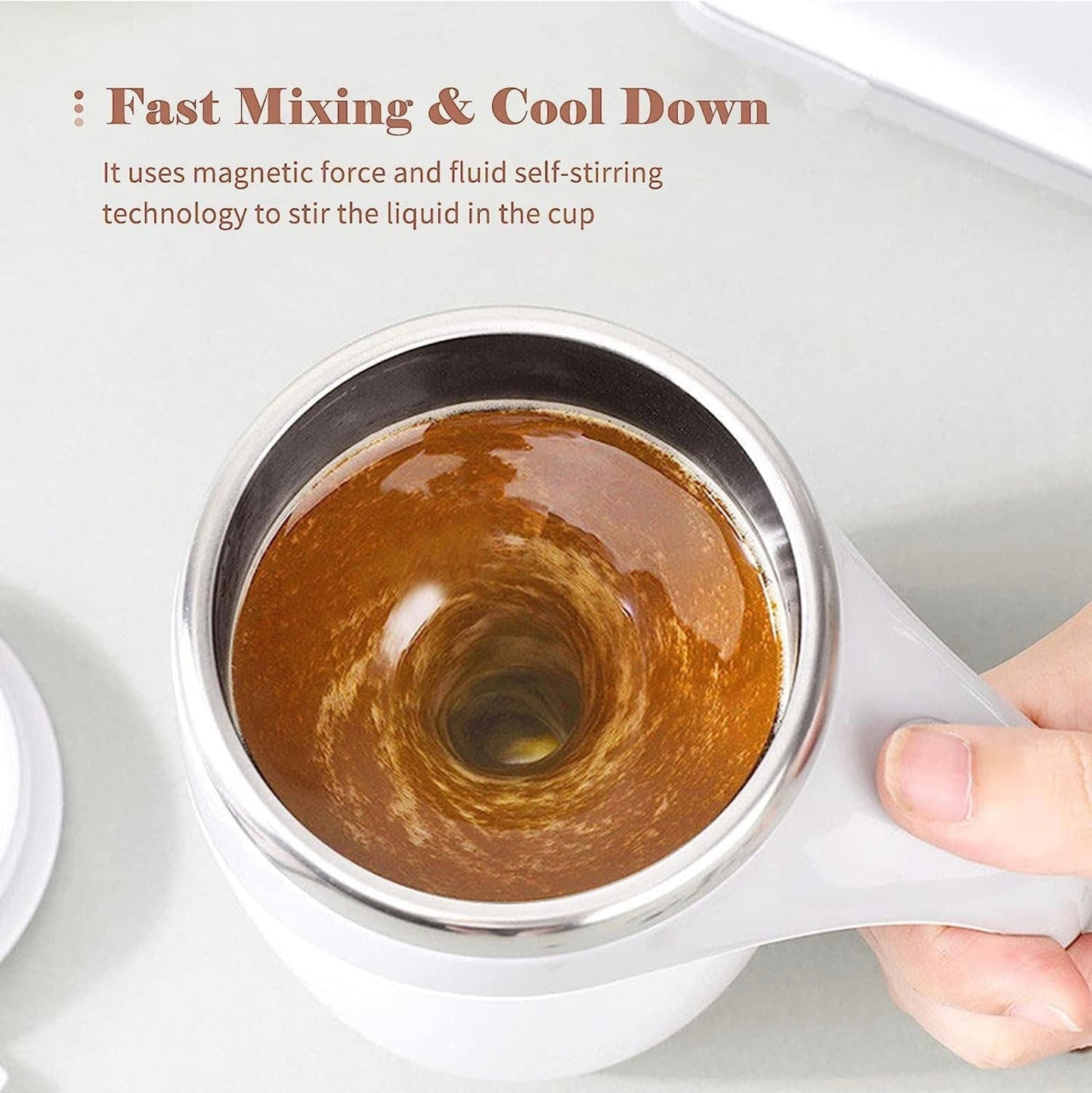 Self-Stirring Magnetic Mug | Automatic Mixing Coffee Mug with Lid | Portable Stainless Steel Travel Cup for Tea, Coffee, Protein Shakes & More | USB Rechargeable, Spill-Proof Design