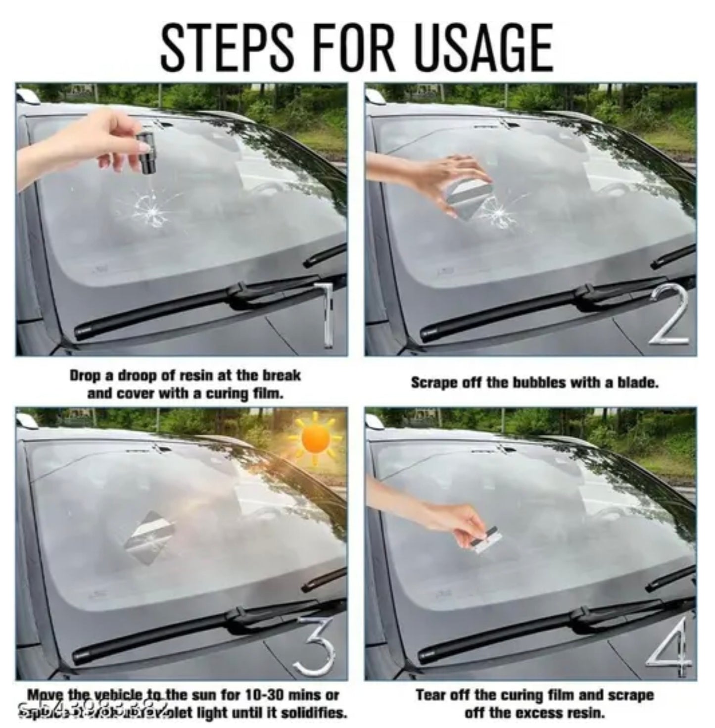 Windscreen Repair Kit, Car Windscreen Crack Repair Kit with Durable Resin, Fix Auto Windscreen Glass Cracks, Chip, Bulls Eye, Star Break, Half Moon