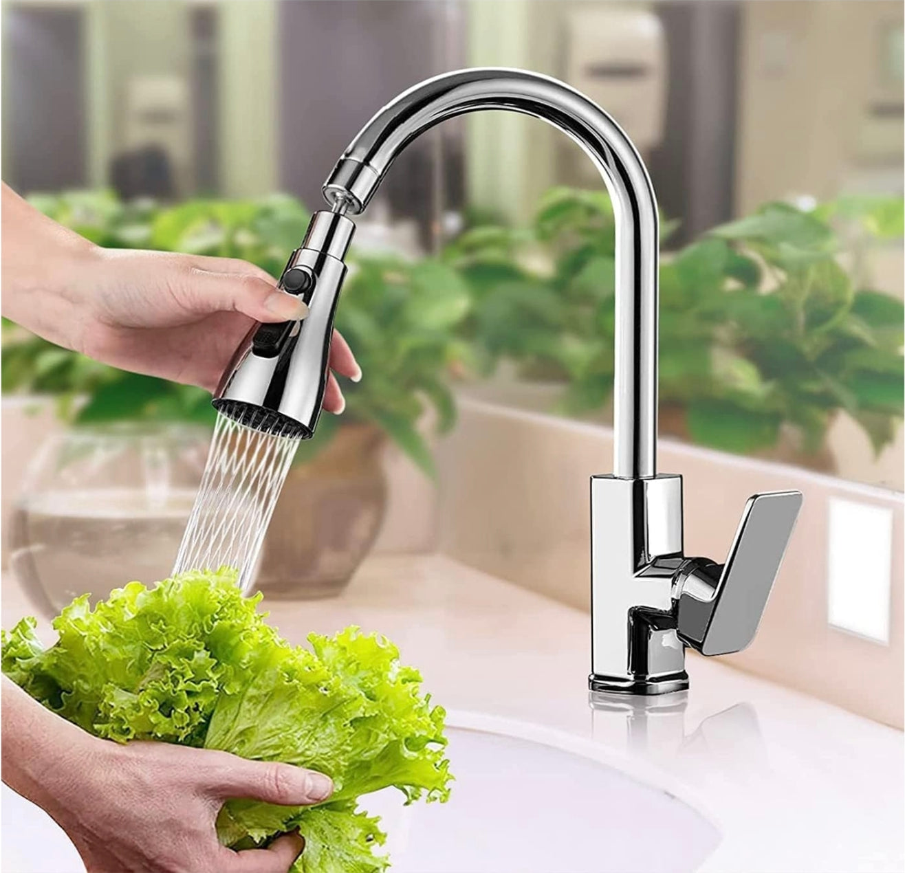 3-Mode Kitchen Faucet Sprayer Head – 360° Rotatable Universal Tap Nozzle Attachment with Stream, Spray, and Power Rinse Modes – Water Saving Faucet Aerator for Kitchen Sink, Pull Down Spray Head Replacement – Chrome Finish