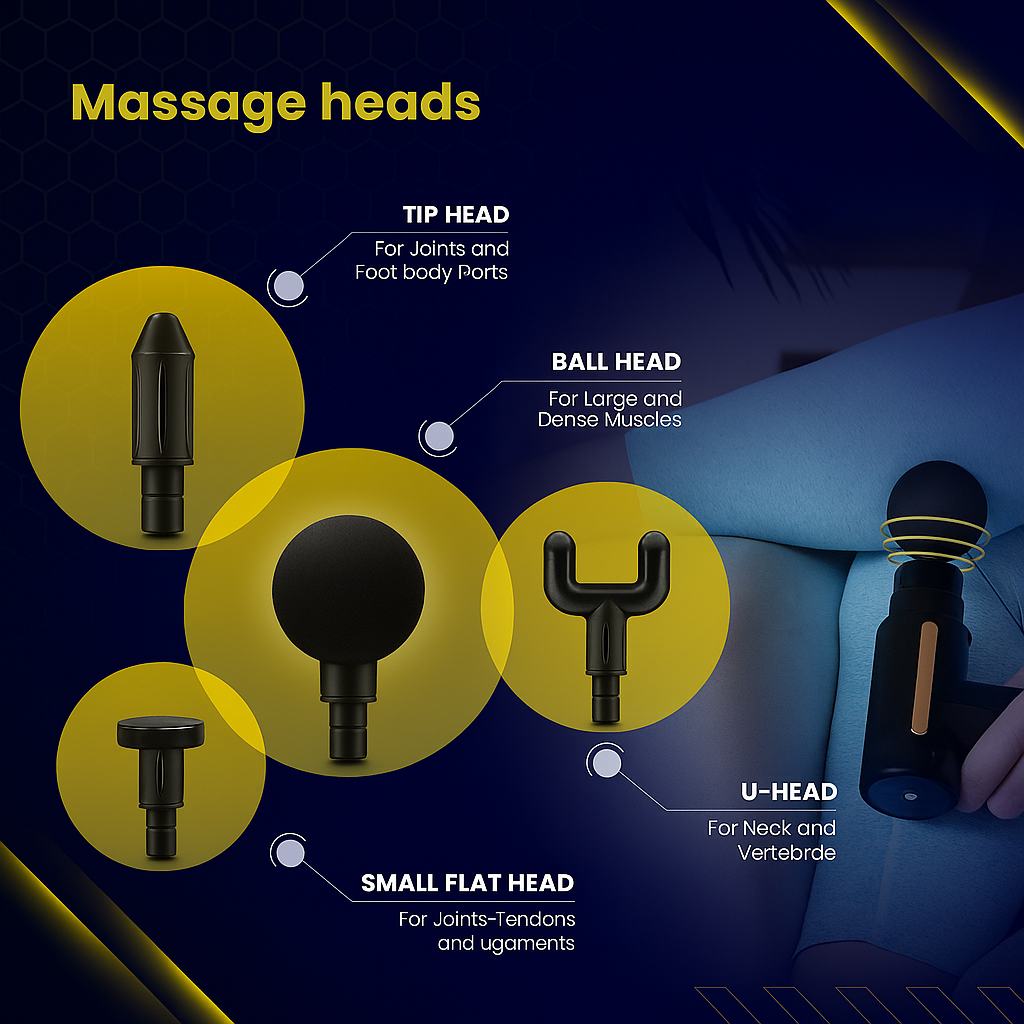 Deep Tissue Massage Gun for Pain Relief – Percussion Muscle Massager with 6 Speeds & 4 Heads, Handheld Electric Massager for Athletes, Workout Recovery & Relaxation