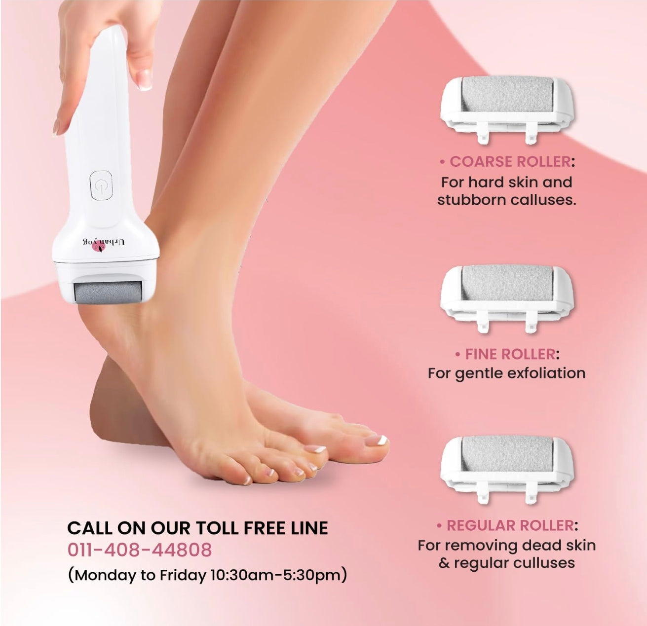 Urban Yog Electric Callus Remover for Feet – Rechargeable Foot File with Powerful Motor & 3 Roller Heads, Painless Pedicure Tool for Smooth, Soft Feet at Home