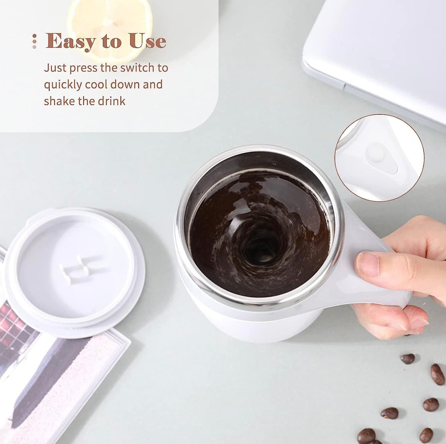 Self-Stirring Magnetic Mug | Automatic Mixing Coffee Mug with Lid | Portable Stainless Steel Travel Cup for Tea, Coffee, Protein Shakes & More | USB Rechargeable, Spill-Proof Design