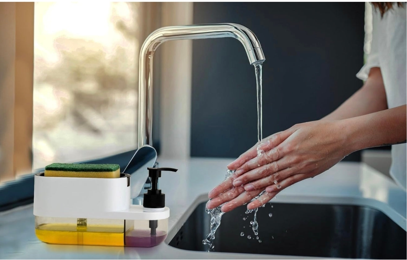 Dishwash Liquid Soap Dispenser with Sponge Holder | 2-in-1 Kitchen Sink Soap Pump for Easy Cleaning | Leak-Proof, Durable & Compact Design