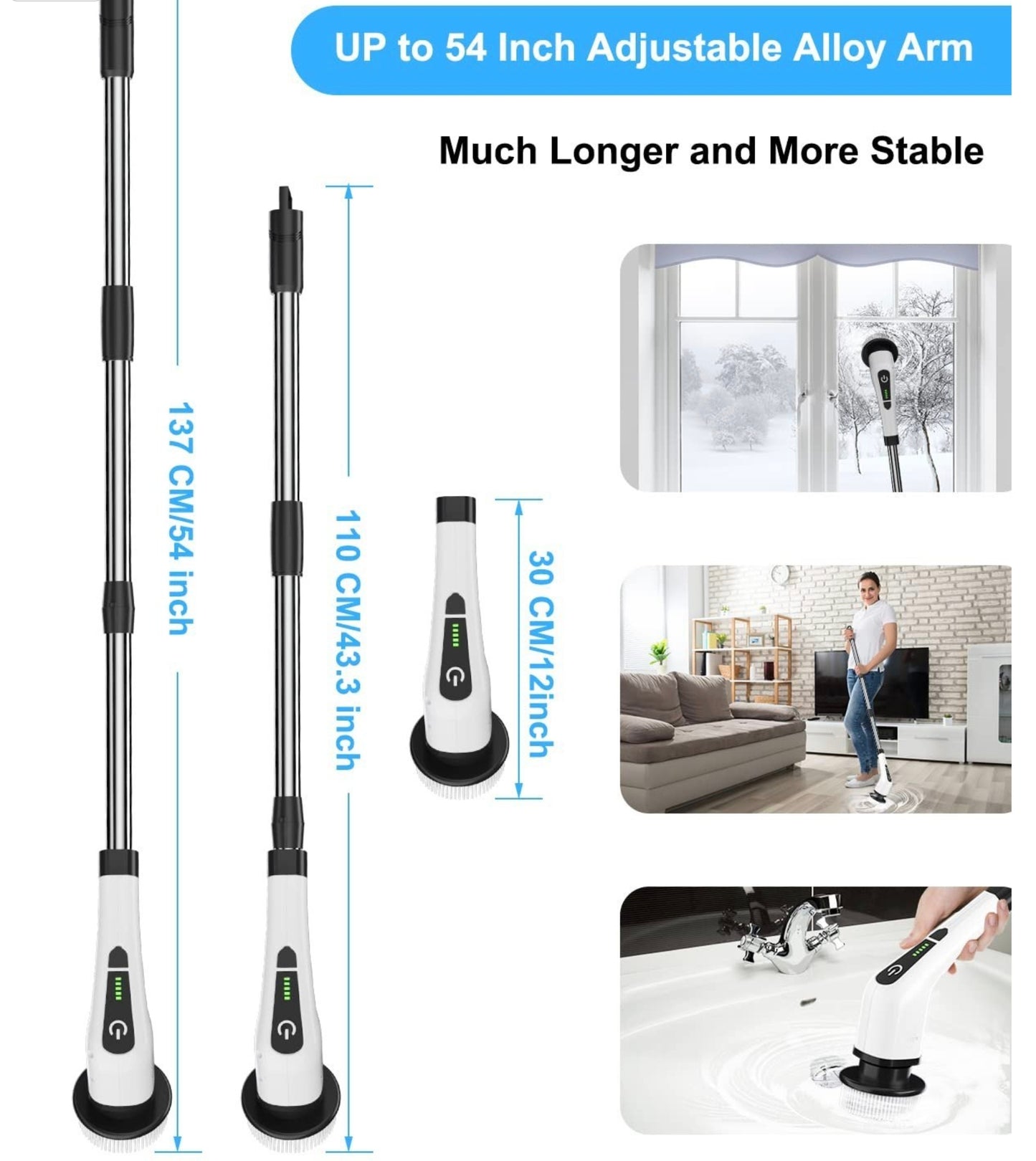 Electric Cleaning Brush for Home – Spin Scrubber with 4 Brush Heads, 90 Mins Runtime, Adjustable Handle & Fast Charging for Kitchen, Bathroom, Wall & Floor