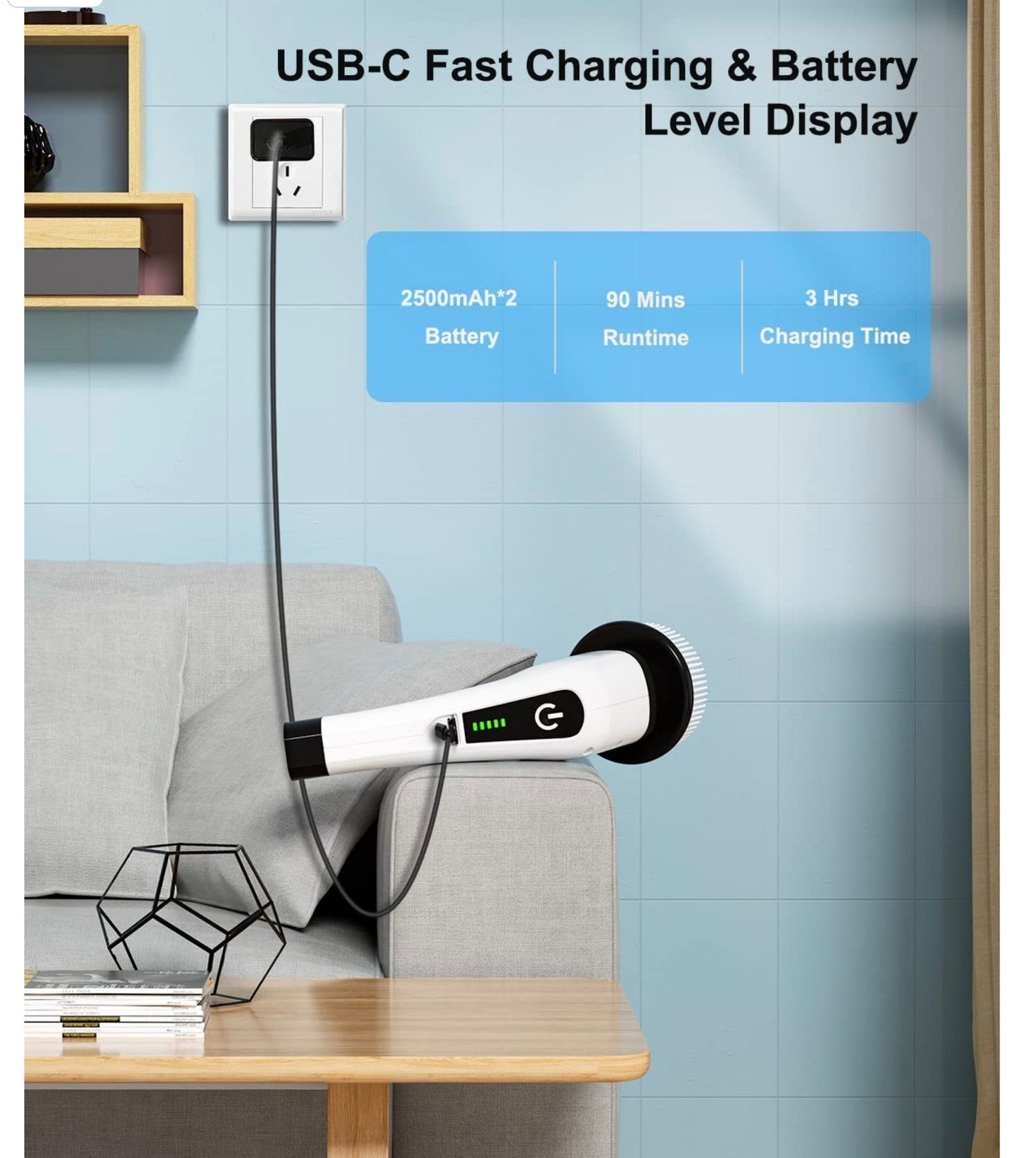 Electric Cleaning Brush for Home – Spin Scrubber with 4 Brush Heads, 90 Mins Runtime, Adjustable Handle & Fast Charging for Kitchen, Bathroom, Wall & Floor