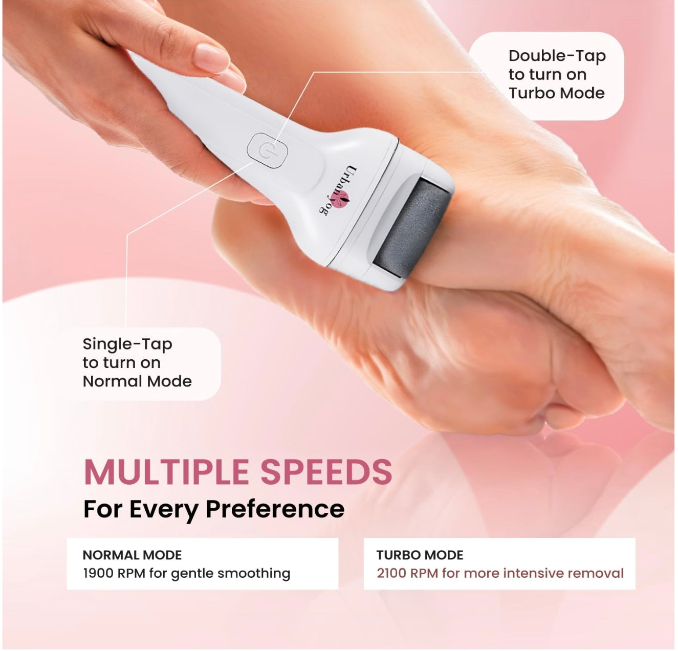Urban Yog Electric Callus Remover for Feet – Rechargeable Foot File with Powerful Motor & 3 Roller Heads, Painless Pedicure Tool for Smooth, Soft Feet at Home