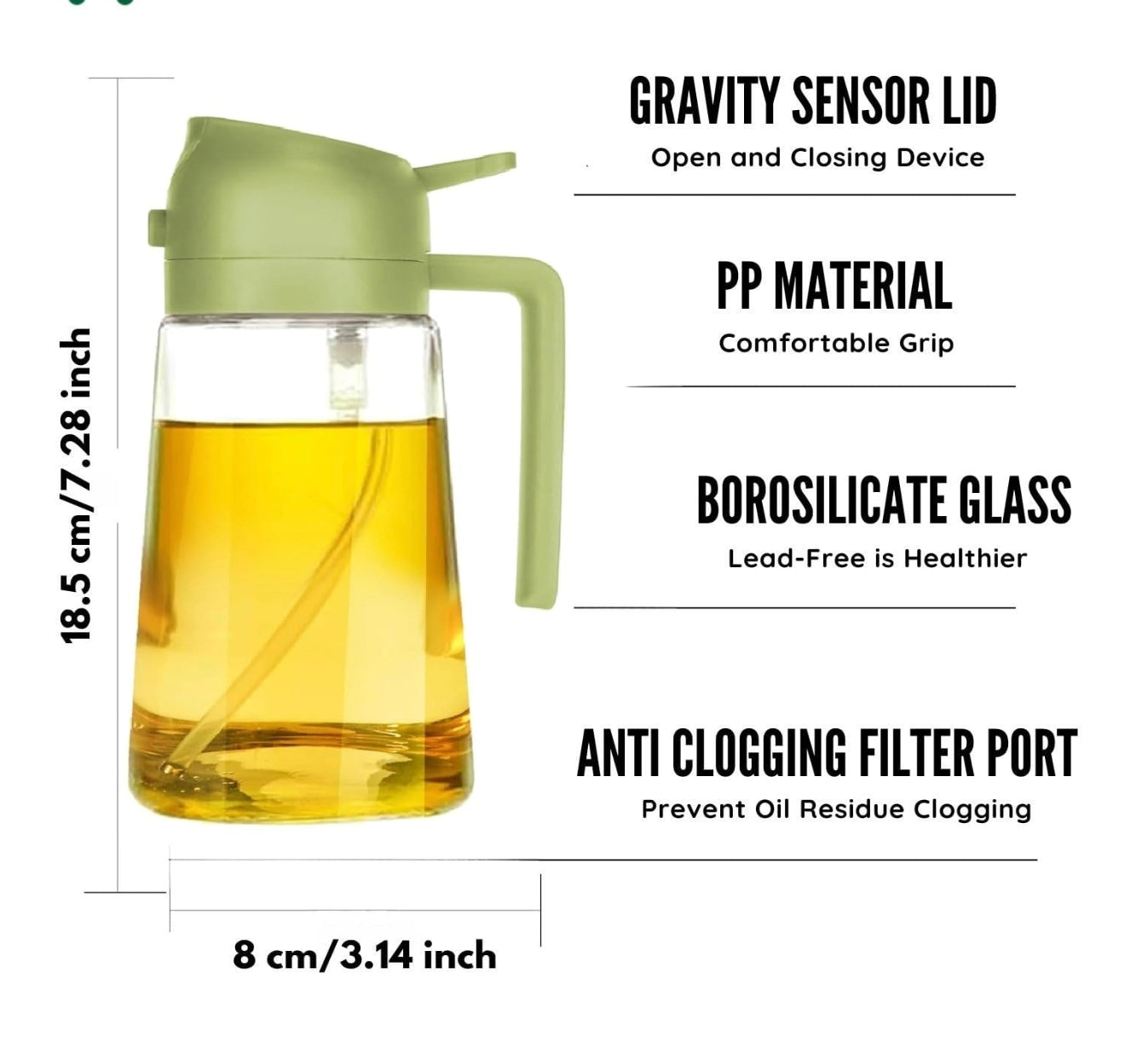 2-in-1 Oil Dispenser with Brush | Leak-Proof Glass Oil Bottle for Kitchen | Oil & Vinegar Dispenser with Silicone Basting Brush for Cooking, Grilling, and Baking
