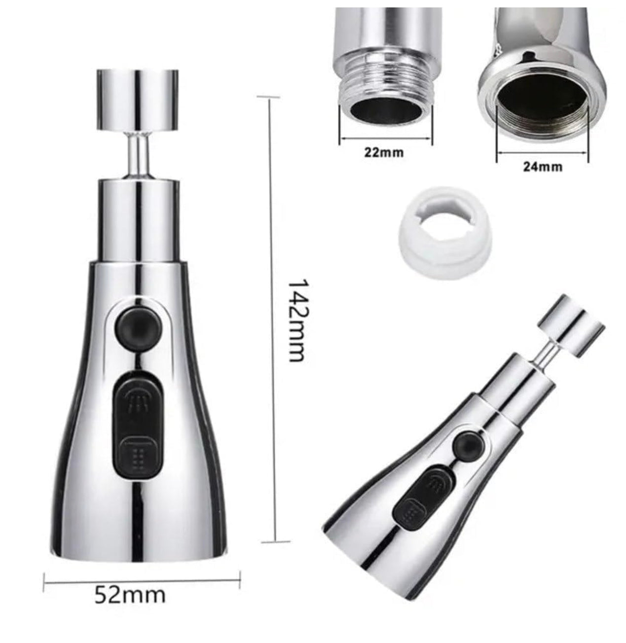 3-Mode Kitchen Faucet Sprayer Head – 360° Rotatable Universal Tap Nozzle Attachment with Stream, Spray, and Power Rinse Modes – Water Saving Faucet Aerator for Kitchen Sink, Pull Down Spray Head Replacement – Chrome Finish
