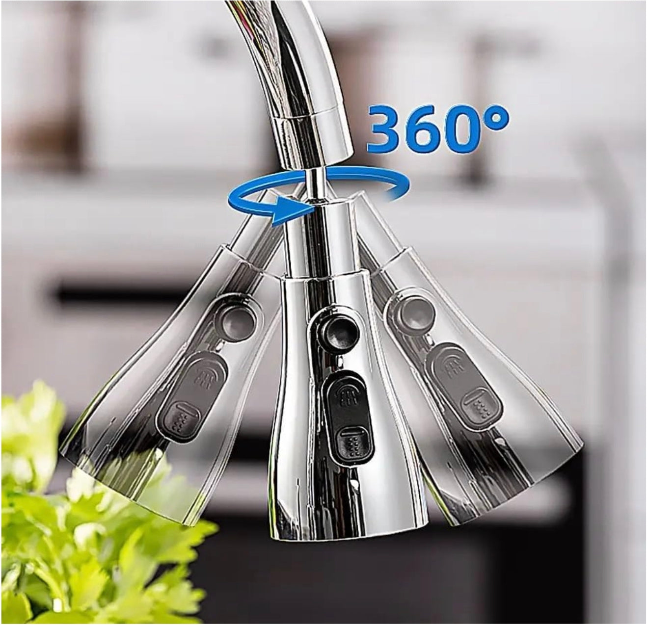 3-Mode Kitchen Faucet Sprayer Head – 360° Rotatable Universal Tap Nozzle Attachment with Stream, Spray, and Power Rinse Modes – Water Saving Faucet Aerator for Kitchen Sink, Pull Down Spray Head Replacement – Chrome Finish