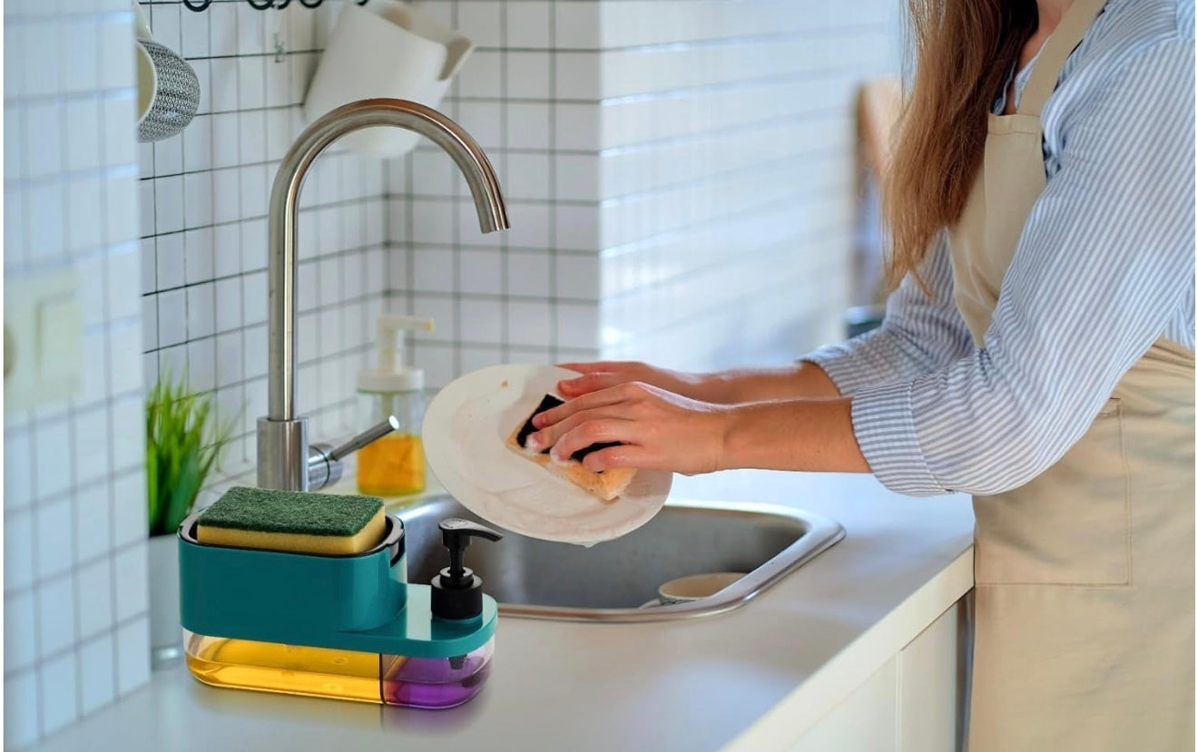 Dishwash Liquid Soap Dispenser with Sponge Holder | 2-in-1 Kitchen Sink Soap Pump for Easy Cleaning | Leak-Proof, Durable & Compact Design