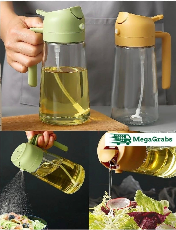 2-in-1 Oil Dispenser with Brush | Leak-Proof Glass Oil Bottle for Kitchen | Oil & Vinegar Dispenser with Silicone Basting Brush for Cooking, Grilling, and Baking