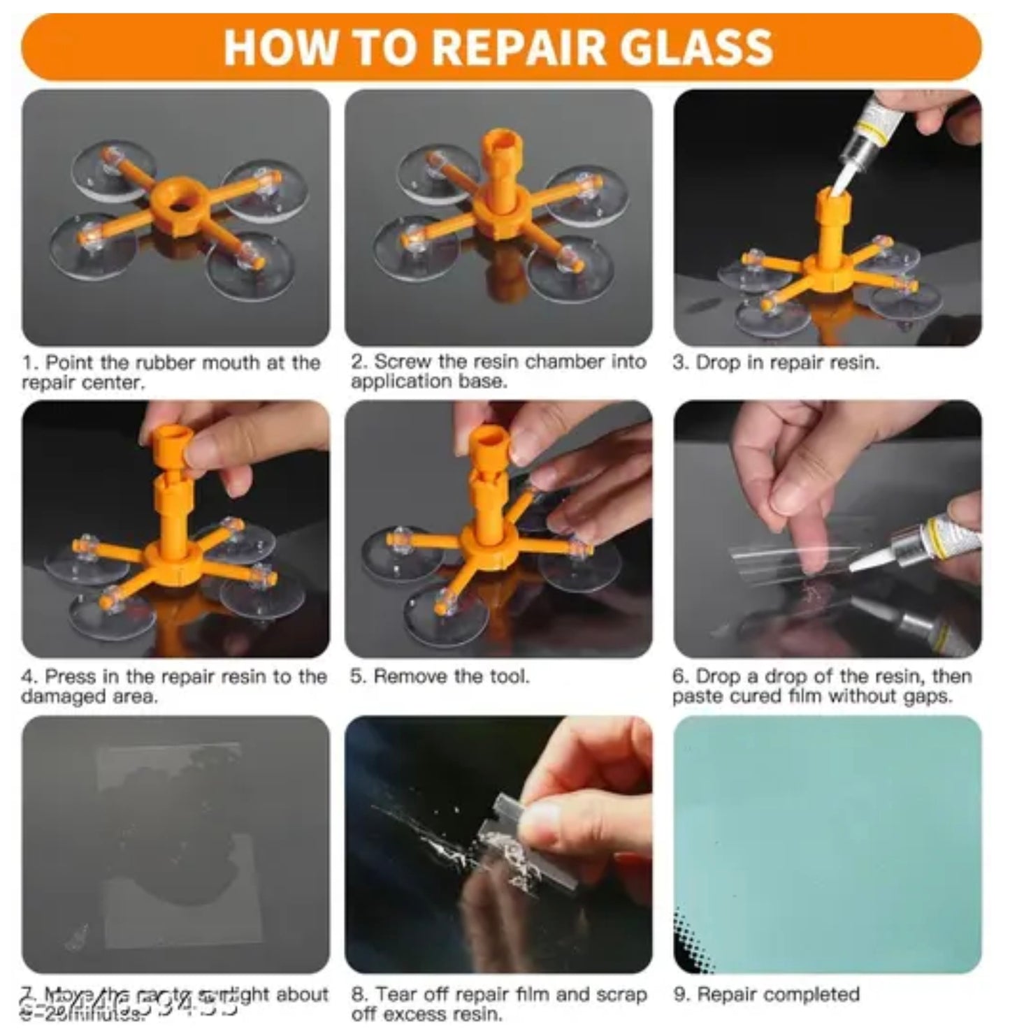 Windscreen Repair Kit, Car Windscreen Crack Repair Kit with Durable Resin, Fix Auto Windscreen Glass Cracks, Chip, Bulls Eye, Star Break, Half Moon