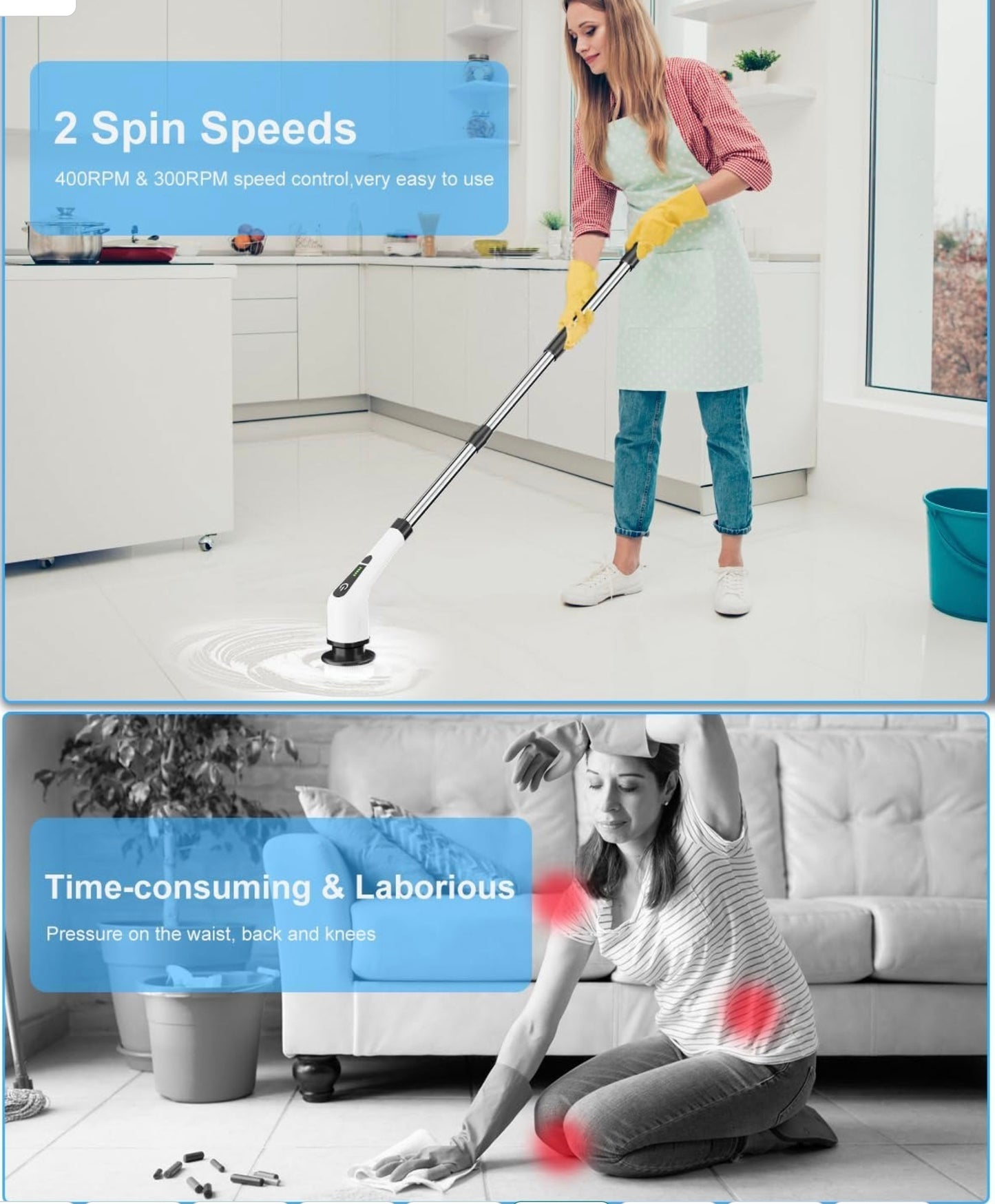 Electric Cleaning Brush for Home – Spin Scrubber with 4 Brush Heads, 90 Mins Runtime, Adjustable Handle & Fast Charging for Kitchen, Bathroom, Wall & Floor
