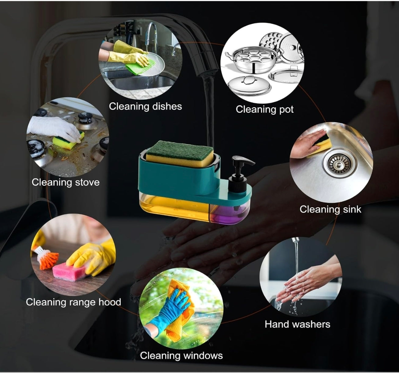 Dishwash Liquid Soap Dispenser with Sponge Holder | 2-in-1 Kitchen Sink Soap Pump for Easy Cleaning | Leak-Proof, Durable & Compact Design