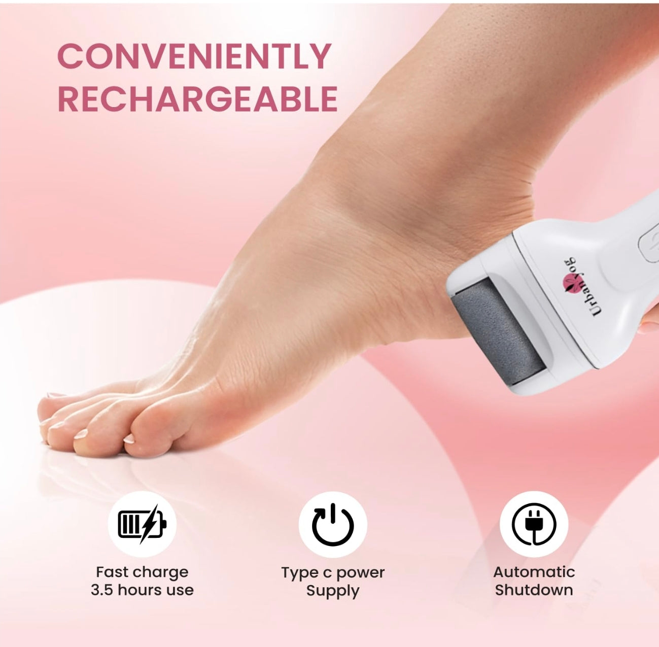 Urban Yog Electric Callus Remover for Feet – Rechargeable Foot File with Powerful Motor & 3 Roller Heads, Painless Pedicure Tool for Smooth, Soft Feet at Home