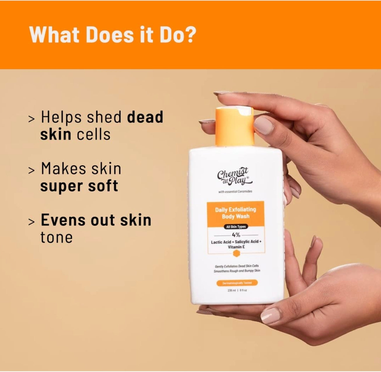 Chemist At Play Exfoliating Body Wash 236ml|4% (Salicylic Acid,Vitamin E & Lactic Acid)|Paraben & SLS Free|Gentle Exfoliating Shower Gel|Removes Tan & Body Acne|Prevents Dry,Rough,Bumpy Skin|Unisex