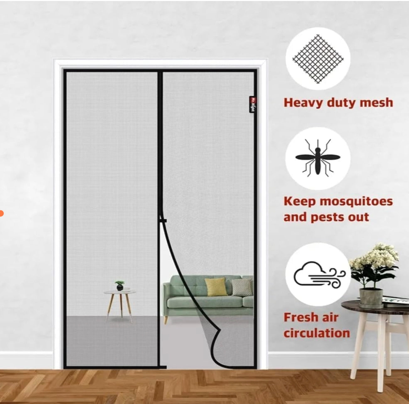 Mosquito Door Net – Premium Magnetic Mesh Screen for Doorways, Hands-Free Closure with Strong Velcro and Magnets – Easy to Install Insect Protection for Home, Bedroom, Balcony, or Office – Washable & Durable