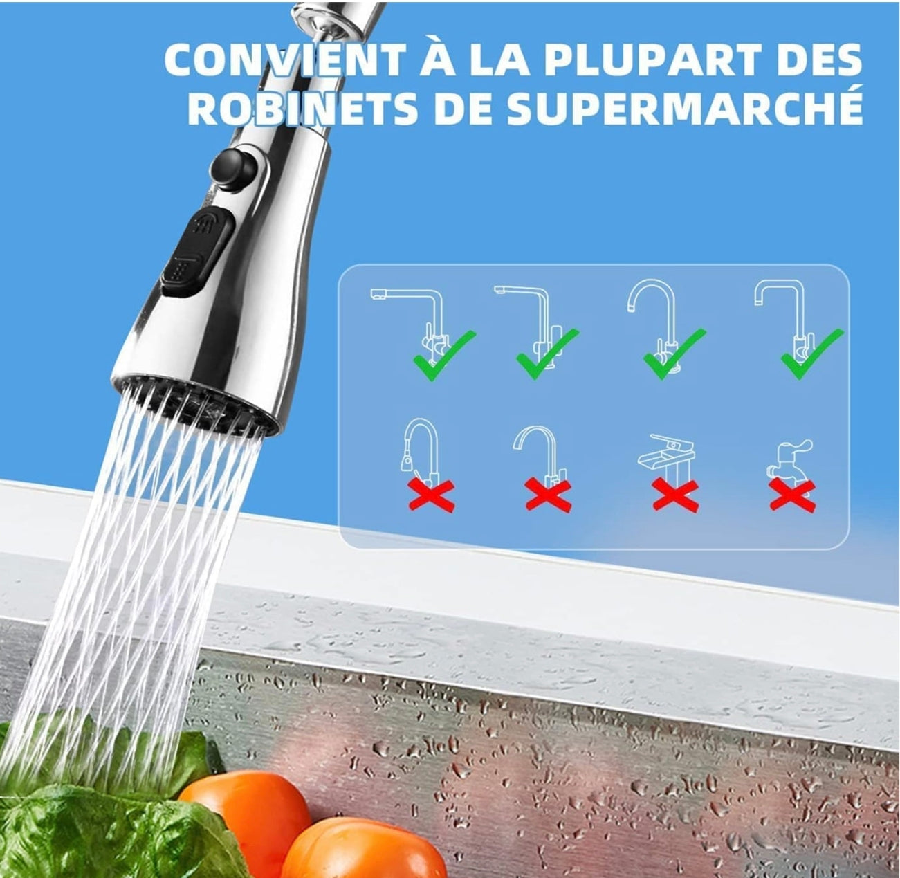 3-Mode Kitchen Faucet Sprayer Head – 360° Rotatable Universal Tap Nozzle Attachment with Stream, Spray, and Power Rinse Modes – Water Saving Faucet Aerator for Kitchen Sink, Pull Down Spray Head Replacement – Chrome Finish