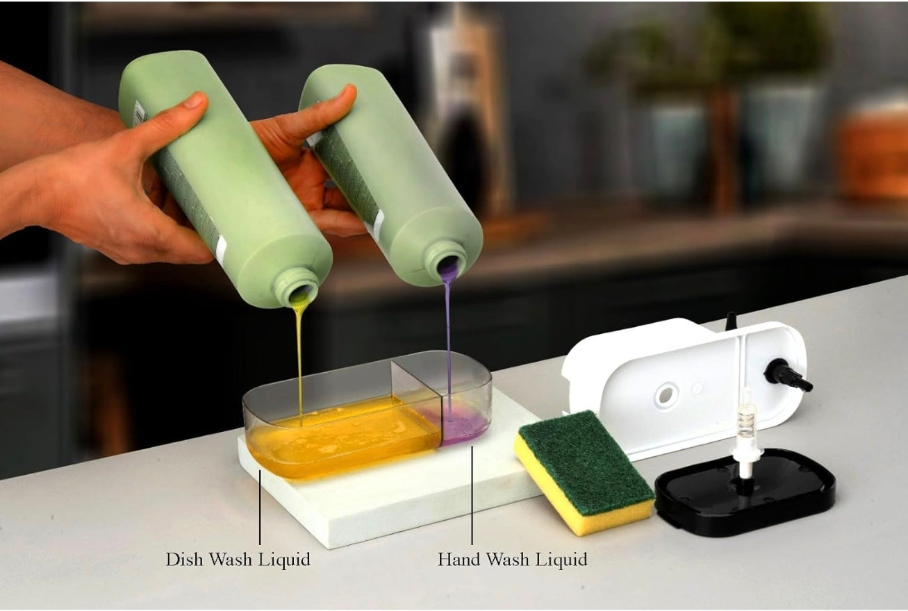 Dishwash Liquid Soap Dispenser with Sponge Holder | 2-in-1 Kitchen Sink Soap Pump for Easy Cleaning | Leak-Proof, Durable & Compact Design