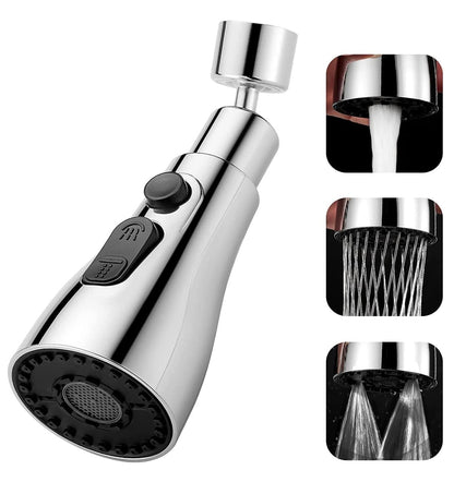 3-Mode Kitchen Faucet Sprayer Head – 360° Rotatable Universal Tap Nozzle Attachment with Stream, Spray, and Power Rinse Modes – Water Saving Faucet Aerator for Kitchen Sink, Pull Down Spray Head Replacement – Chrome Finish
