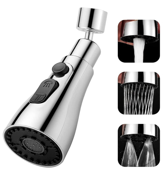 3-Mode Kitchen Faucet Sprayer Head – 360° Rotatable Universal Tap Nozzle Attachment with Stream, Spray, and Power Rinse Modes – Water Saving Faucet Aerator for Kitchen Sink, Pull Down Spray Head Replacement – Chrome Finish