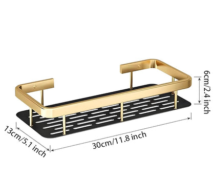 Wall-Mounted Bathroom Shelf Organizer – Heavy-Duty Rustproof Storage Rack with Adhesive Hooks | Space-Saving Shower Caddy for Toiletries, Shampoo, Soap & Essentials – Pack of 2 (Black Metal)