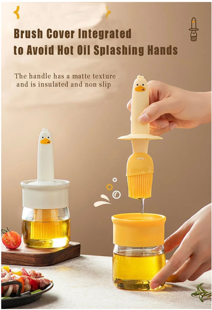 Oil Dispenser with Silicone Brush | Leak-Proof Glass Oil Bottle for Kitchen | 2-in-1 Oil and Sauce Dispenser for Cooking, Grilling, and Baking | Precise, Mess-Free Pouring