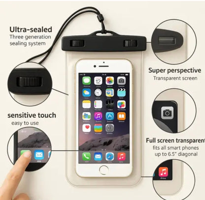 Universal Waterproof Phone Pouch (Pack of 1) | IPX8 Certified Dry Bag Case with Touchscreen Access & Lanyard | Underwater Protection up to 30m for iPhone, Samsung & All Smartphones – Transparent Front & Back