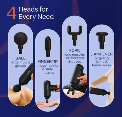 Deep Tissue Massage Gun for Pain Relief – Percussion Muscle Massager with 6 Speeds & 4 Heads, Handheld Electric Massager for Athletes, Workout Recovery & Relaxation