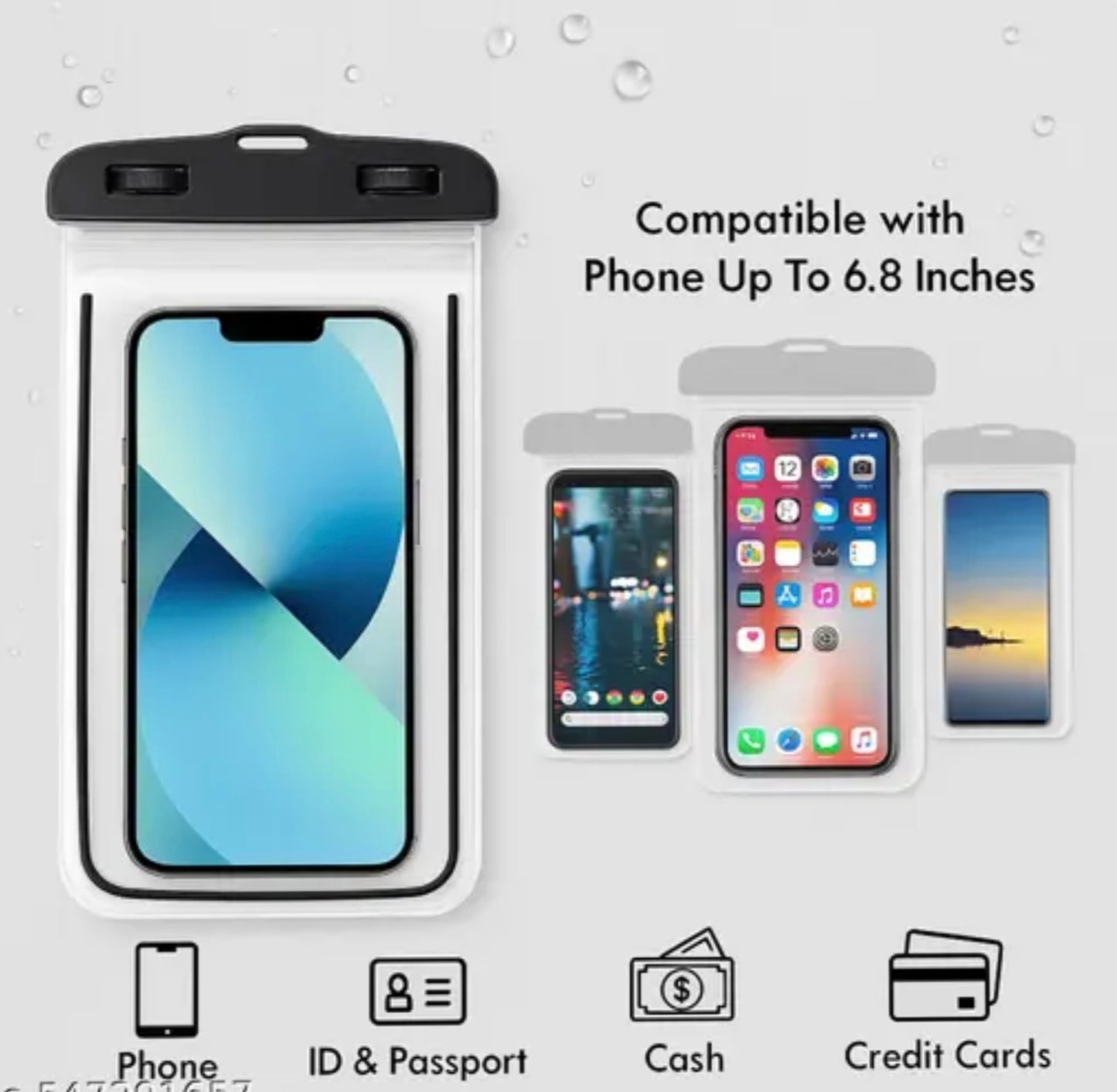 Universal Waterproof Phone Pouch (Pack of 1) | IPX8 Certified Dry Bag Case with Touchscreen Access & Lanyard | Underwater Protection up to 30m for iPhone, Samsung & All Smartphones – Transparent Front & Back