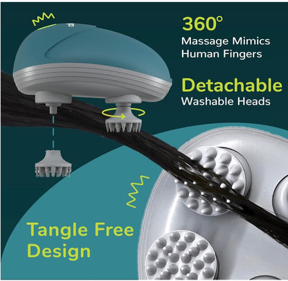 HealMassager Electric Scalp Massager for Hair Growth & Stress Relief – Rechargeable Handheld Head Massager with 4 Massage Nodes, Waterproof Design for Wet & Dry Use