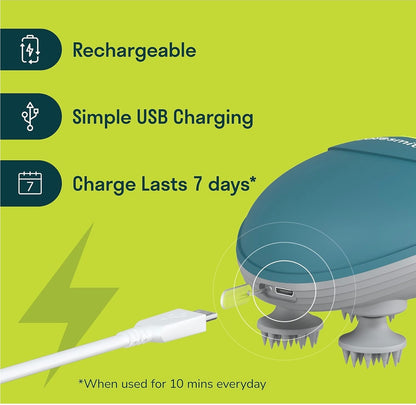 HealMassager Electric Scalp Massager for Hair Growth & Stress Relief – Rechargeable Handheld Head Massager with 4 Massage Nodes, Waterproof Design for Wet & Dry Use