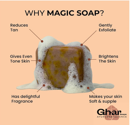 Ghar Soaps Sandalwood & Saffron Magic Soaps For Bath (300 Gms Pack Of 3) | Paraben Free | Chandan & Kesar Bath Soap | Handmade Soaps For Glowing | Skin Brightening Soap For Men & Women
