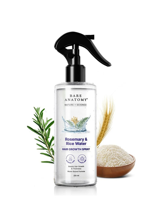 Bare Anatomy Nature X Science Rosemary Water Spray For Hair Growth & Thickness With Rice Water|100% Natural Extract|Soft & Smooth Hair|Controls Hairfall & Adds Shine|Non-Greasy & Fast Absorbing|200 Ml