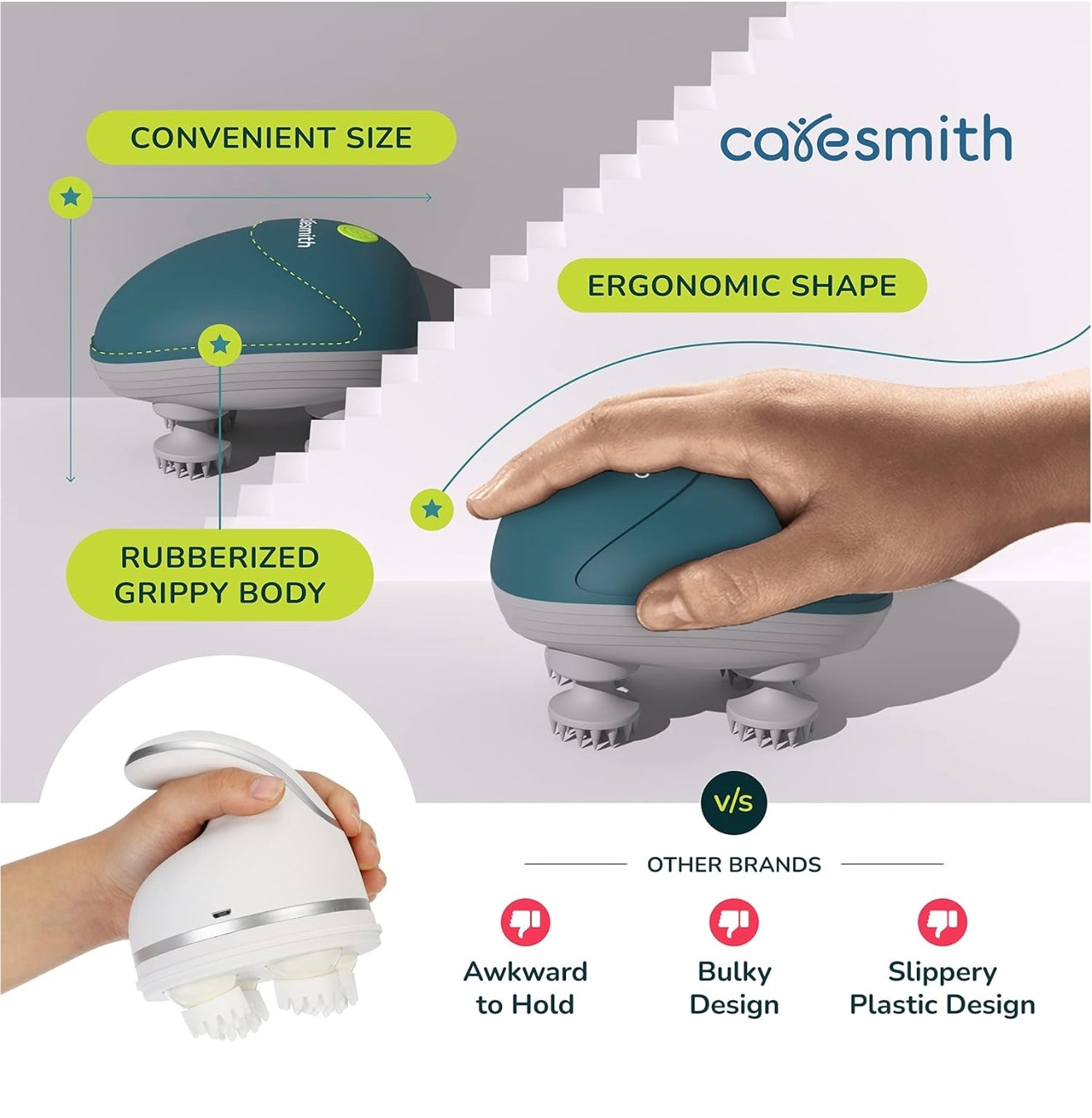 HealMassager Electric Scalp Massager for Hair Growth & Stress Relief – Rechargeable Handheld Head Massager with 4 Massage Nodes, Waterproof Design for Wet & Dry Use