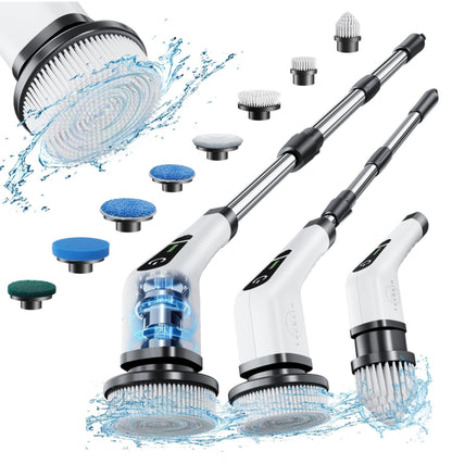 Electric Cleaning Brush for Home – Spin Scrubber with 4 Brush Heads, 90 Mins Runtime, Adjustable Handle & Fast Charging for Kitchen, Bathroom, Wall & Floor