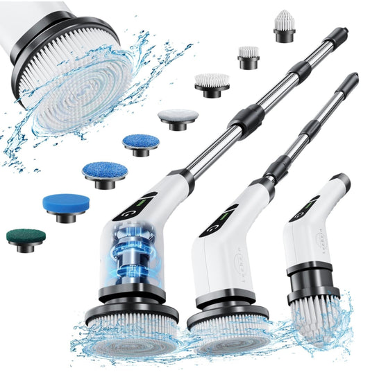 Electric Cleaning Brush for Home – Spin Scrubber with 4 Brush Heads, 90 Mins Runtime, Adjustable Handle & Fast Charging for Kitchen, Bathroom, Wall & Floor